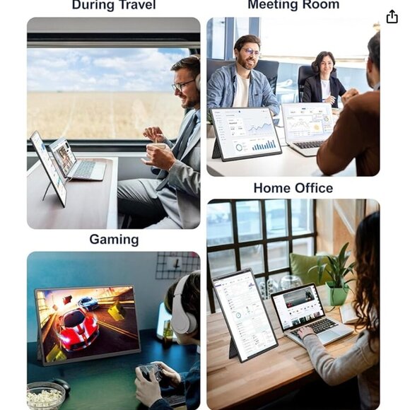 Laptop Screen Extender 16.1" 1200P FHD Portable Monitor 360° Rotating Detachable - Picture 4 of 7